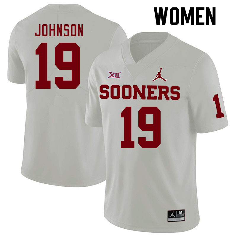 Women #19 Jacobe Johnson Oklahoma Sooners College Football Jerseys Stitched Sale-White - Click Image to Close